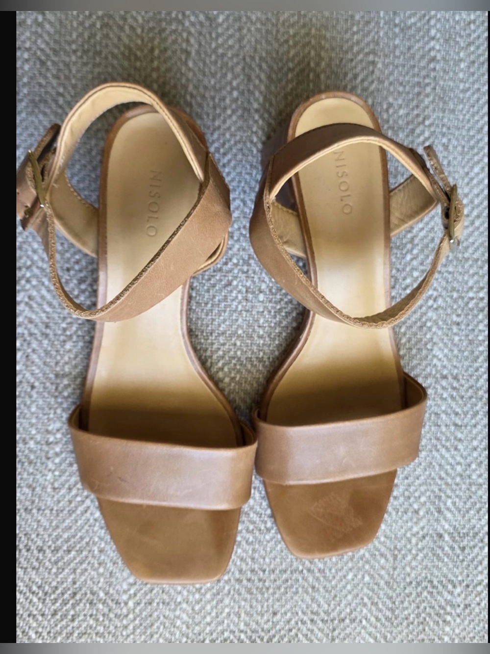 Nisolo Dari Heeled Sandal Tan Brown Leather Block Heel Ankle Strap Shoes Size 9